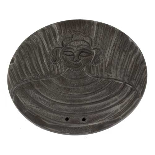 Rucherstbchenhalter schwarz, rund mit Buddha,  10 cm